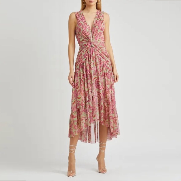 NWT Misa Los Angeles Ava Paisley Print Stretch-Tulle Midi Dress - Picture 3 of 10